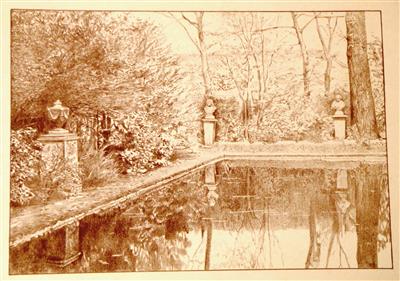 cc01811 pool.jpg; cc01811; A corner of the Christ's College Pool; ink sketch